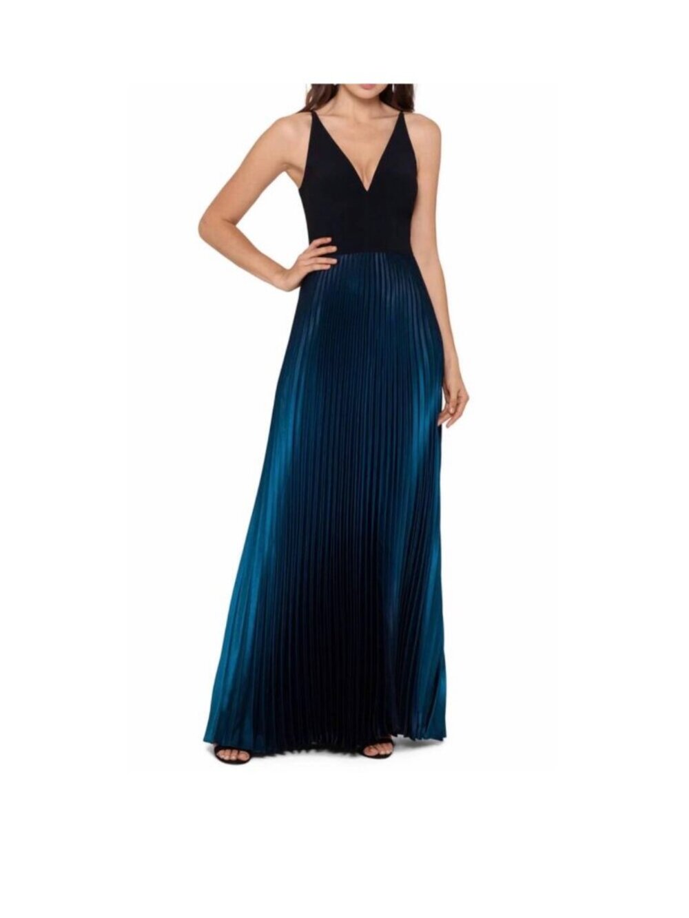 Betsy Adam NEW AQUA long ity v-neck ombre evening gown in blue Size 4P NWT